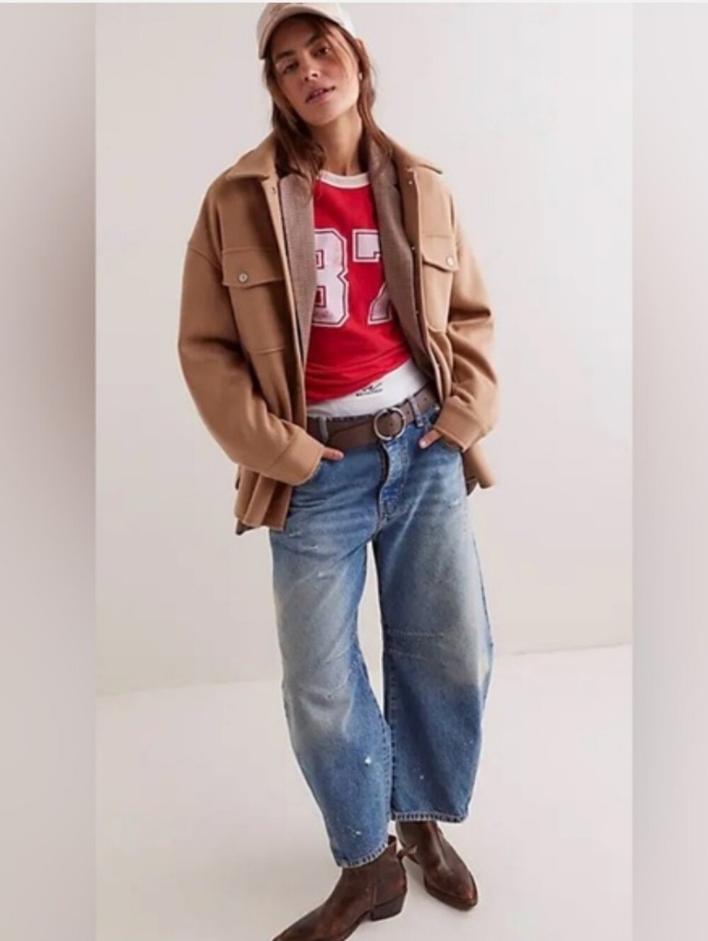 We The Free Camel Lola Shacket Jacket with Snap Flap Pockets Outdoor Layering XL